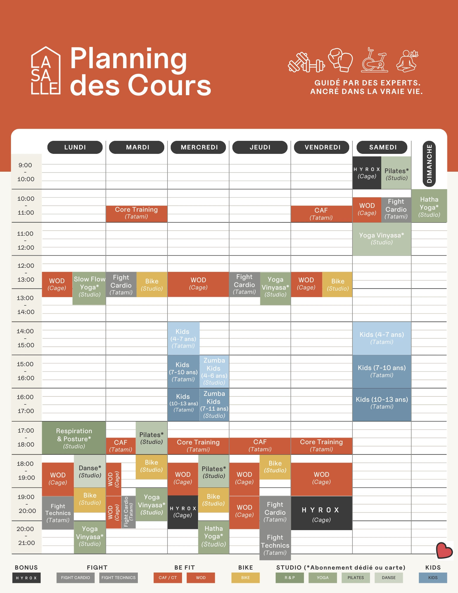 Planning cours collectifs en rouge - La Salle Pays de Gex