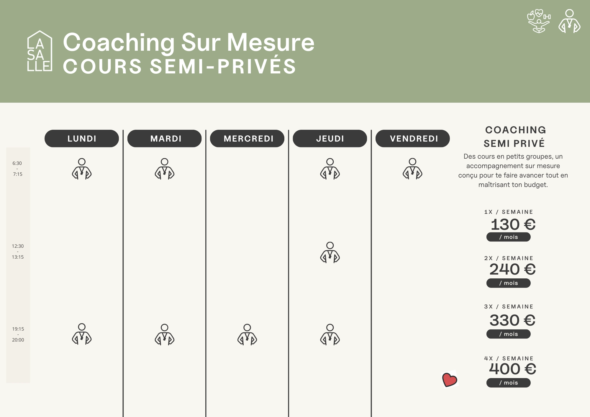 Planning coaching semi-privé, programme perte de poids - La Salle Pays de Gex